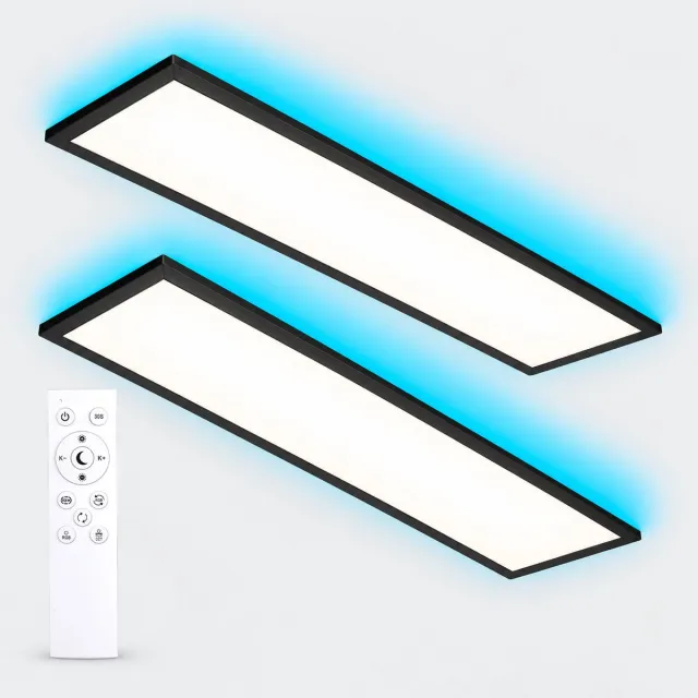 LOVHAUS 2x LED Paneel 120x30 cm Zwart – 40W 4400LM – RGB Achtergrondverlichting – 3000K-6500K Dimbaar – Met Afstandsbediening