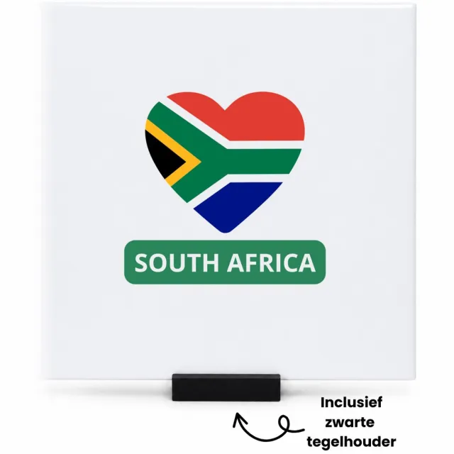Hacebo Zuid afrika vlag hartje tegeltje met tegelhouder - Zuid afrika - reizigers - tegeltjes met tekst - toerist - verjaardagscadeau - souvenir - vakantie - kado - spreuktegels - 15x15 CM Wit