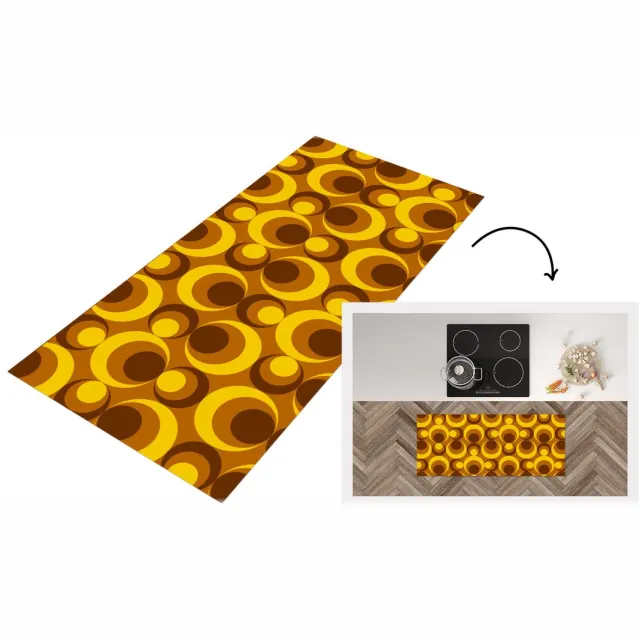 KitchenYeah Keukenloper 120x50 cm - Keukenmat vinyl Patronen - Retro - Bruin - Geel - Keukenmatten loper - Keuken vloerkleed tapijt