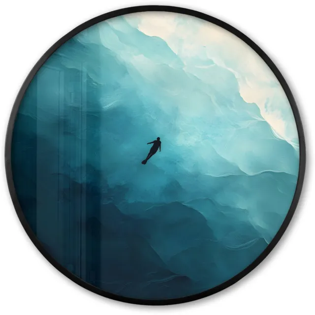 FrameYourWall Poster in lijst Rond - Fotolijst 60x60 cm - Posters - Zee - Silhouet - Abstract - Blauw - Ronde posterlijst zwart - Decoratie - Wanddecoratie woonkamer - Muurdecoratie slaapkamer