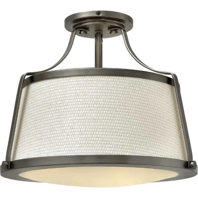 Hinkley LED Plafondlamp Charlotte | 3X E27 Max 60W | Dimbaar | Antique Nickel, Linen Shade Geen