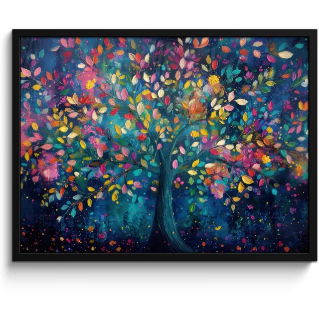 FrameYourWall Poster in lijst - Fotolijst 80x60 cm - Posters - Kleurrijk - Boom - Magisch - Abstract - Posterlijst zwart - Decoratie - Wanddecoratie woonkamer - Muurdecoratie slaapkamer