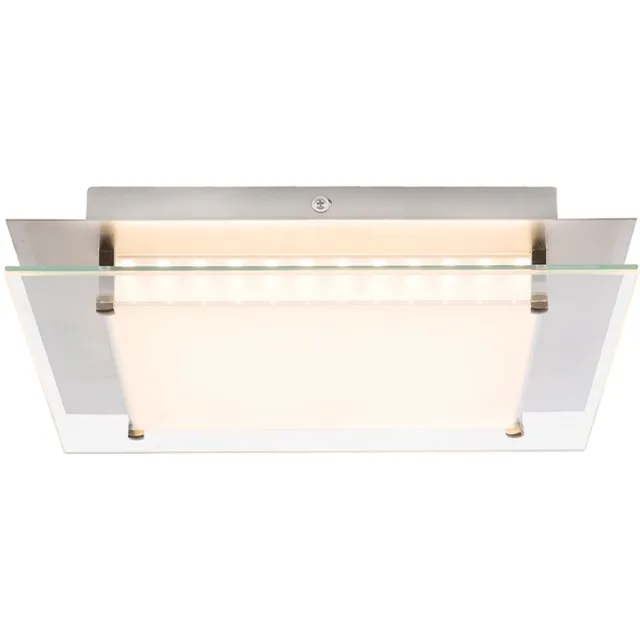Globo Plafondlamp Slaapkamerlamp Woonkamerlamp, dimbaar, glas nikkel mat helder gesatineerd, 1x LED 40W 2000Lm 3000K, HxLxB 7,5x50x50cm zilver