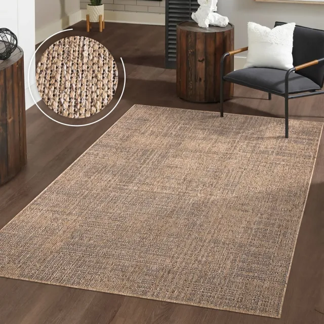 TT Home Binnen- en buitentapijt Woonkamer Weerbestendig Balkon Boho Geo Motief 3D Franjes 200 x 280 cm Rechthoek beige