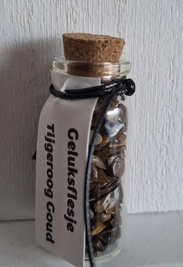 mineraalsteen Geluksflesje met "Tijgeroog Goud" bruin