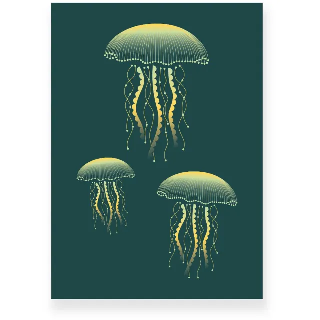 Yisual Poster 20x30 cm - Kwallen - Goud - Donkergroen - Natuur - Modern - Muurdecoratie - Wanddecoratie