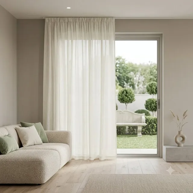 Maison Elara Transparante Raamgordijnen Linnen Vitrage Plooiband 300x220 cm Natuurlijk Kant en Klaar Paneel