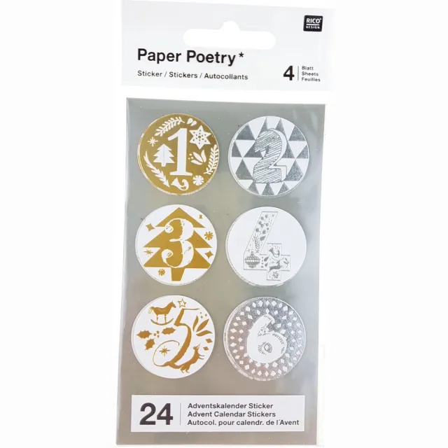 Rico Design Paper Poetry Adventskalender stickers goud/zilver 24st.