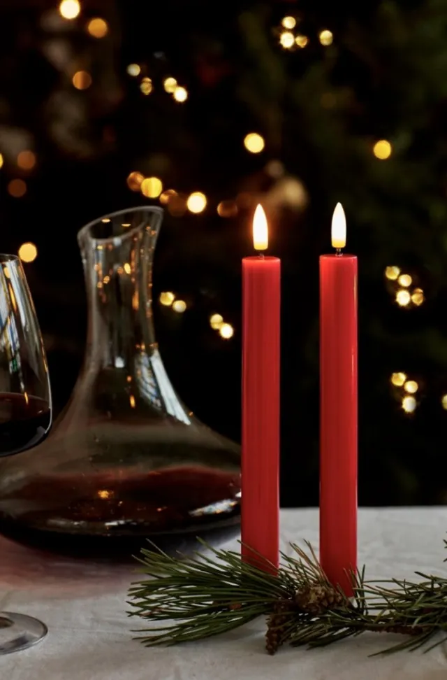 Sirius LED-Dinerkaarsen 'Sille' (20cm hoog, Set van 2) - Kerst - Rood