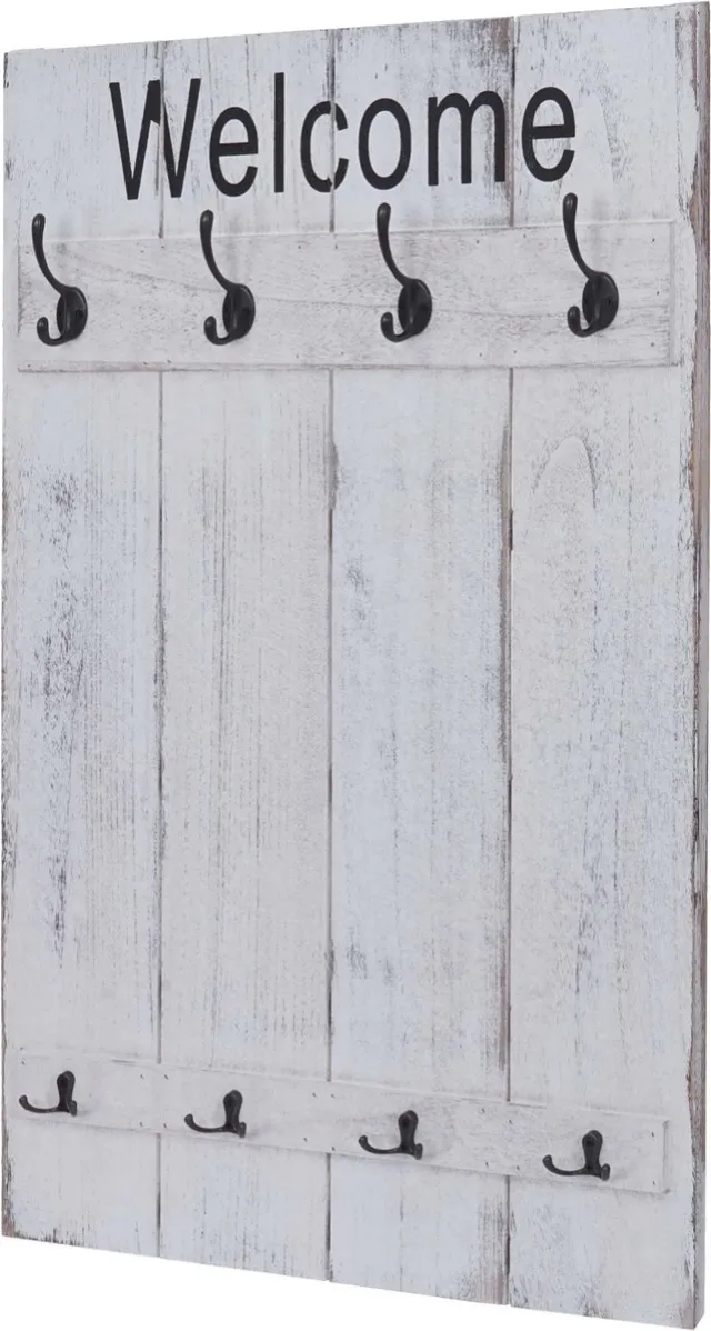 MCW Wandgarderobe MCW-C89 Welcome, garderobe Garderobe paneel, shabby look vintage, 91x60cm ~ wit, shabby