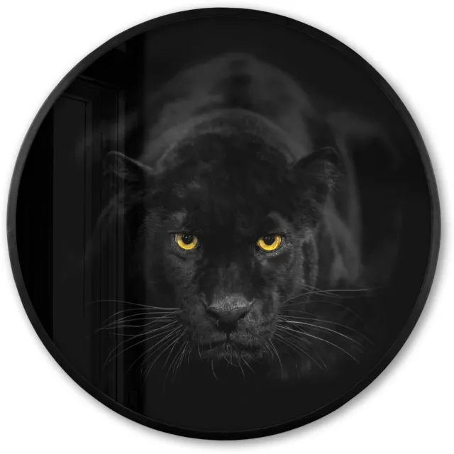 FrameYourWall Poster in lijst Rond - Fotolijst 60x60 cm - Posters - Panter - Dieren - Zwart - Ogen - Ronde posterlijst zwart - Decoratie - Wanddecoratie woonkamer - Muurdecoratie slaapkamer Panter - Zwart wit