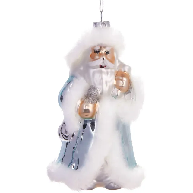 Brubaker Wit Kerstman Zilver - Handgeschilderde Glazen Kerstbal - Handgeblazen Kerstversiering - Grappige Kersthanger - Kerstboom Decoratie - 15 cm Witte kerstman