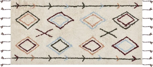 Beliani CORUM - Laagpolig vloerkleed - Lichtbeige - 80 x 150 cm - Katoen
