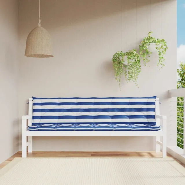 vidaXL Tuinbankkussens 2 st gestreept 200x50x7 cm stof wit en blauw Meerkleurig