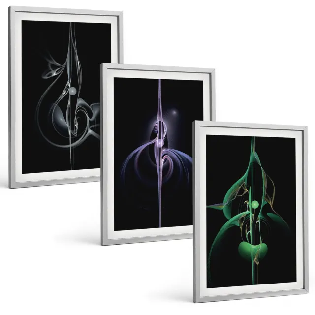 TULUP 4-Delige Schilderij Set - Abstracte patronen in zwart- en kleurtinten - 40 x 60 cm - Stijlvolle Wanddecoratie - Interieur - Stijlvolle Muurdecoratie Zilveren lijst