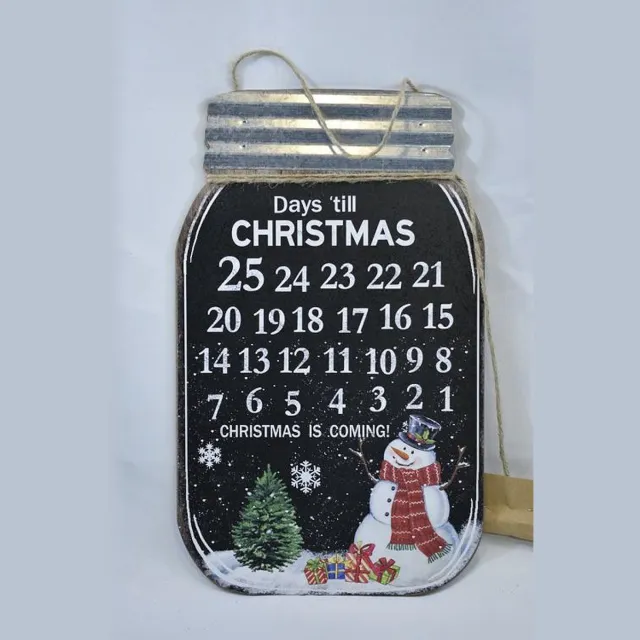 Countryfield kerst - kerstkalender - adventskalender - kalender - sneeuwpop - 40 x 24 cm -metaal & hout - met krijtje Groen