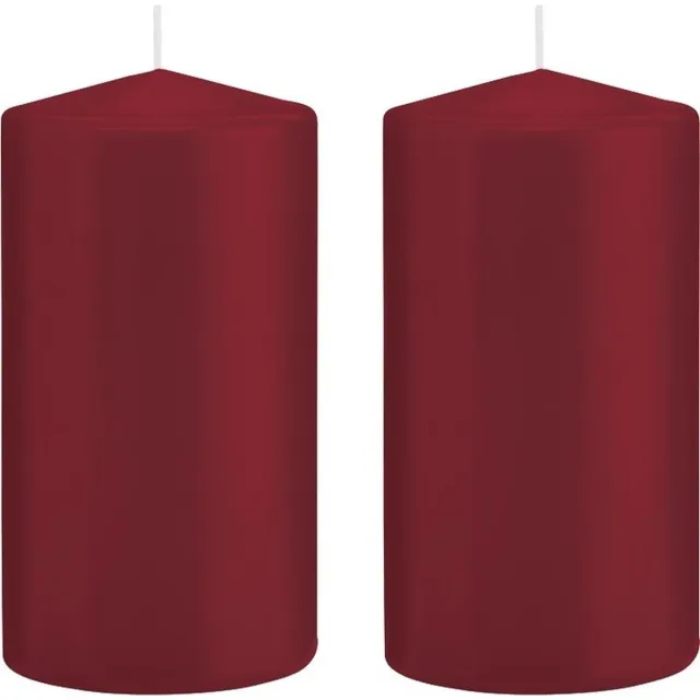 Trend Candles Cilinderkaars/stompkaars - 2x - bordeauxrood - 8 x 15 cm - 69 branduren - horeca kaarsen Bordeaux rood
