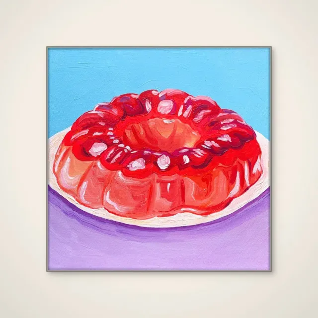 HelloWalls Akoestisch schilderij - 100 x 100 cm - Vibrant Jello Mold van Pauline Wegman | Key and Sea Creative - Abstracte wanddecoratie - zilver textielframe Meerkleurig