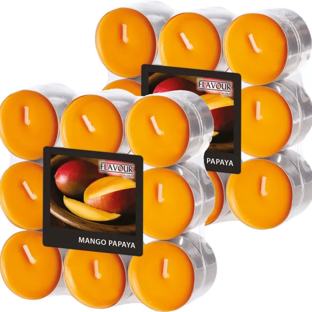 Conpax Candles Geur theelichtjes/waxinelichtjes - 36x - Mango-Papaya aroma - 4,5 branduren Donkergeel