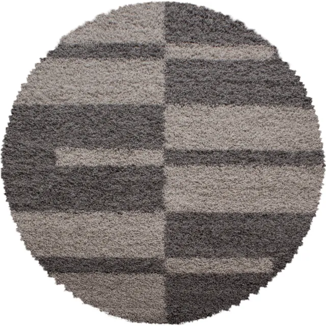 Ayyildiz Gala – Hoogpolig vloerkleed – Taupe – Ruit – Ø 120 cm rond