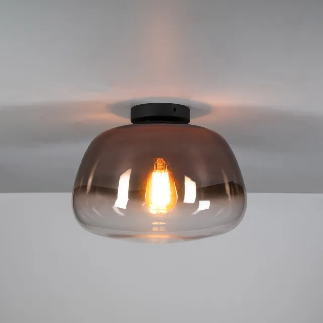 PS-Collection Plafondlamp Pulse Shaded - Koper Glas & Zwart Metaal - plafonniere, plafond lamp, plafondlamp industrieel, plafondlampen