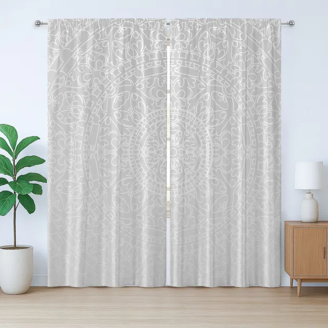 ABAKUHAUS Grijs en wit rustiek gordijn, oosters design, met lussen en haken voor de woonkamer, 280 x 245 cm, grijs