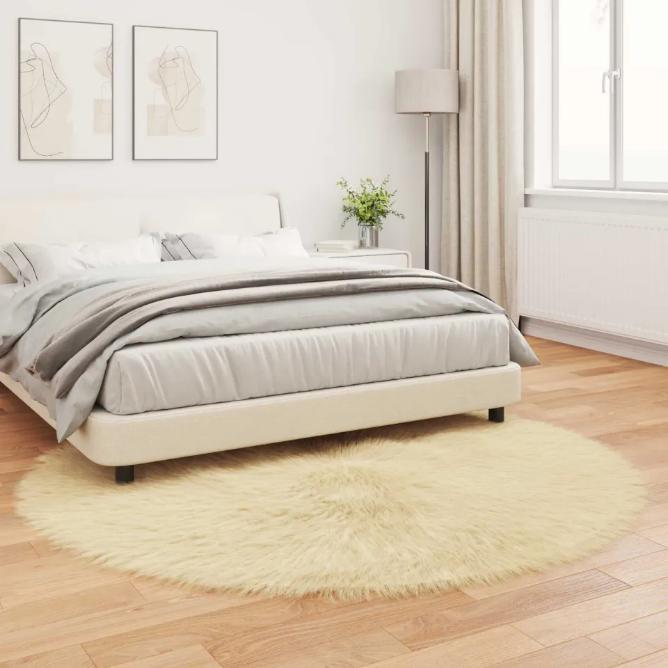 vidaXL Tapijt van imitatie TAFALLA Crèmekleurig Ø 160 cm Polyester, foto 3