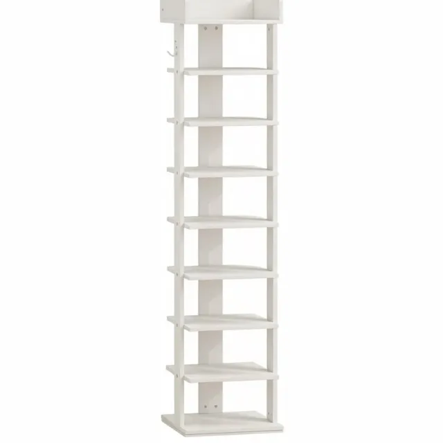 Ropilly Schoenenrek Met 9 Niveaus - Smal Schoenenrek Voor De Hal Met Bovenblad En 2 Haken - Opbergruimte Voor 9 Paar Schoenen - Wit Spaanplaat