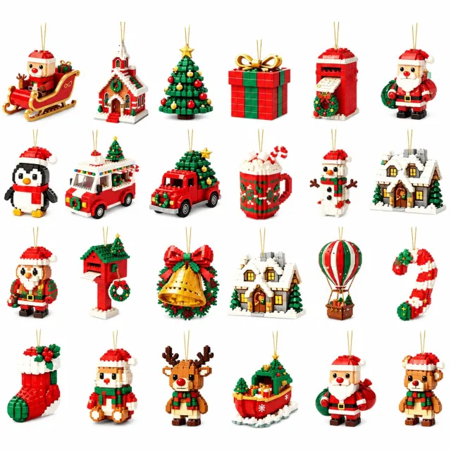 SWGOTA Adventskalender 2026 met mini-kerstornamenten van bouwsteentjes, 24 vakjes en ophanglusjes, verpakking 26 x 18 x 3 cm Meerkleurig