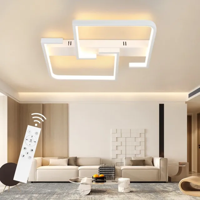 NETTLIFE Plafondlamp LED - vierkant - Wit - 60cm - 2-Lichts - 3000-6500K Dimbaar - Moderne Slaapkamerverlichting - Metaal - voor Keuken | Woonkamer | Hotel - 45W