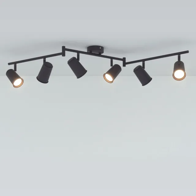 HOFTRONIC Riga Zwarte LED plafondlamp 6 spots – kantelbaar en draaibaar – opbouwspots zwart – GU10 - 4000K neutraal wit - Plafondspots - IP20 - woonkamer en gang