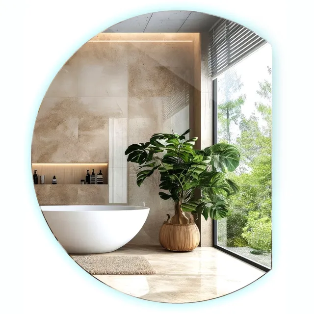 TULUP LED Spiegel - Spiegel LED Rond - 74 cm x 90 cm - Wandspiegel LED Rond - LED-spiegel voor Gang - Koel Wit 6500K - Ronde Spiegel LED Zonder Rand - LED wandspiegel Minimalistisch