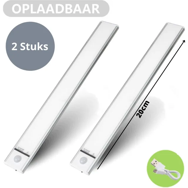 Lichtendirect Kastverlichting- 2 SET- Keukenverlichting- LED- Bewegingssensor- Draadloos-20cm- USB-oplaadbare Accu- LED Kast Verlichting-Ultra dun- Koel wit- Dimbaar