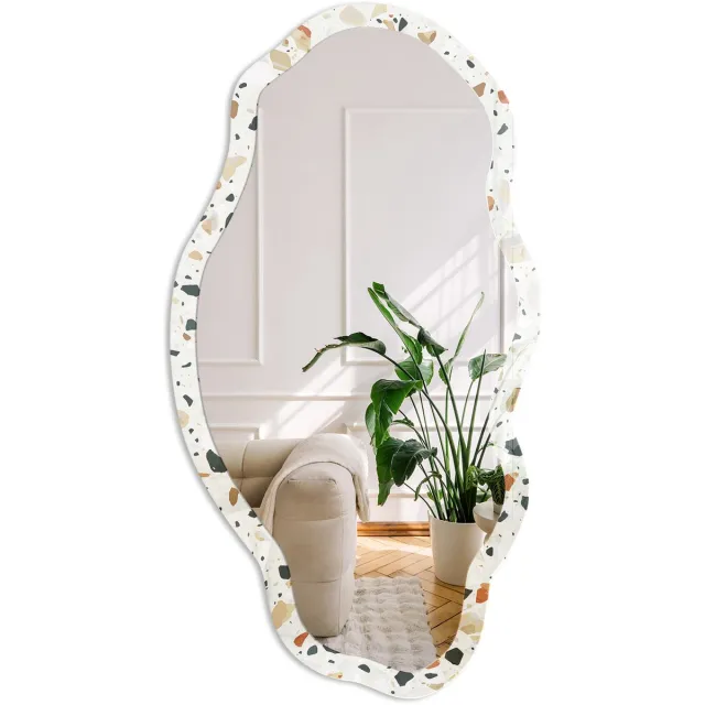 Coloray Terrazzo-Patroon Spiegel - Grijs Rechthoekige Spiegel Voor Interieur - Organische Spiegel - Slaapkamer, Woonkamer, Hal - Klassiek - 45x90 cm - Totale afmeting 52x97 cm Terrazzo-Patroon, Grijs