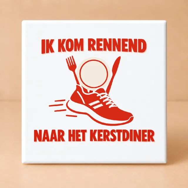 Bedruk King Strakke Hardlopers tegen de feestdagenkilo’s Tegel – Minimalistische Wanddecoratie voor Sportieve Kerstliefhebbers - 11 x 11 cm Wit