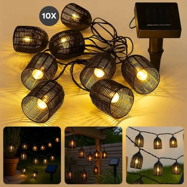 Cheqo Solar LED Lichtslang - Lichtsnoer - Tuinverlichting op Zonneenergie - Buitenverlichting Lichtslinger - Tuinverlichting Solar - Sfeerverlichting Buiten - Waterbestendig - Zwart Kunststof