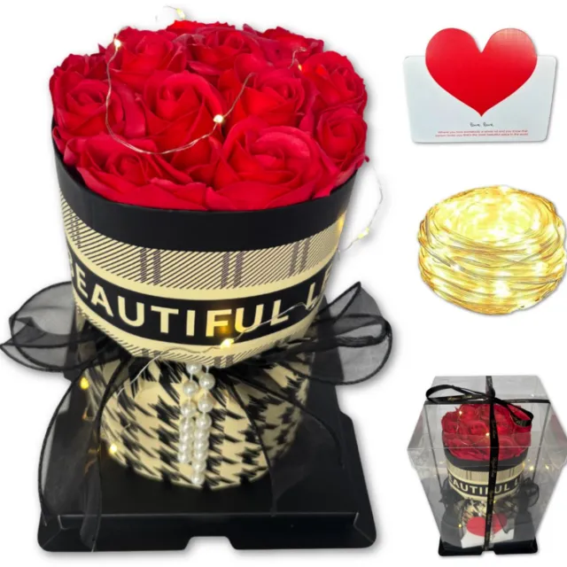 Regalo Rosa Rozen Boeket met LED Verlichting – In Geschenkverpakking – Eeuwige Rozen – 25 cm Rood