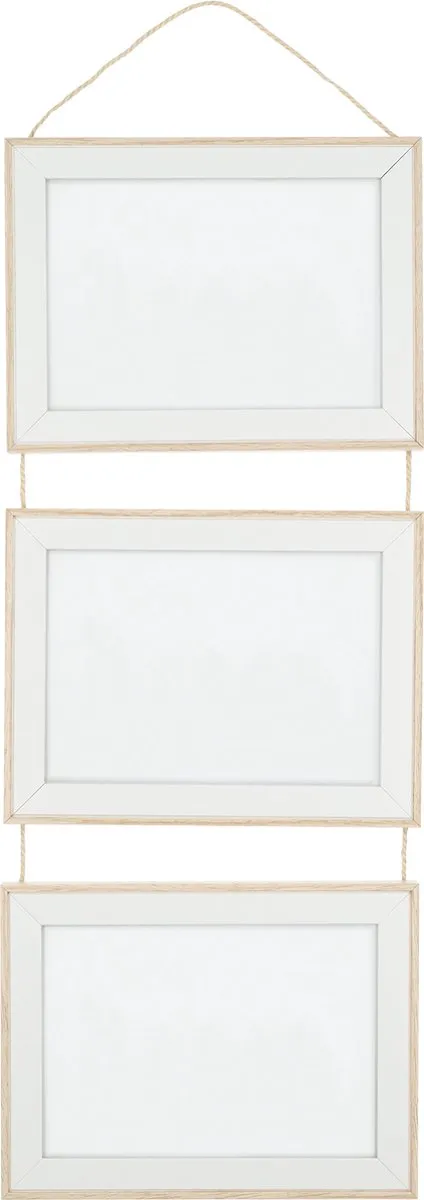 QUVIO Fotolijst voor 3 foto's - Fotolijst - Fotolijsten -Fotohouder - Fotolijst met wandmontage - Hangend - Wandfoto's - Rechthoek - 1 x 18 x 52,5 cm Lichtbruin