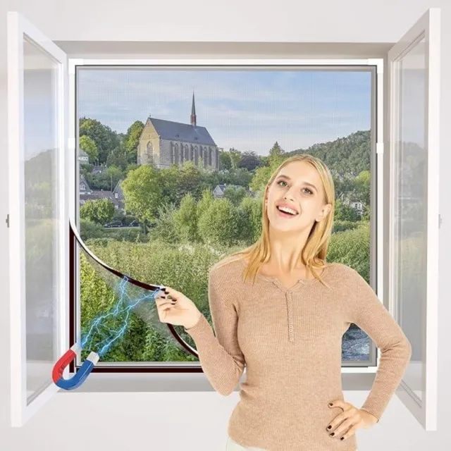 GelldG Magnetisch Raamhor - Vliegenhor met Magneetsluiting - Zelfklevend Insectenhor 100x130cm - Geschikt voor Ramen en Deuren - Kunststof Frame met Grijs Net - Eenvoudige Installatie zonder Gereedschap Wit