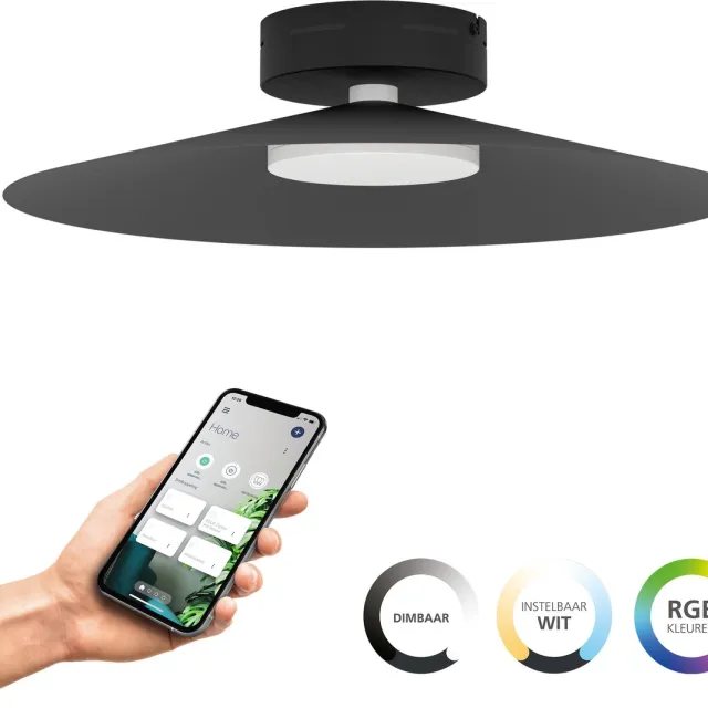 EGLO connect.z Conomavilla-Z Smart Plafondlamp - Ø 45 cm - Zwart/Wit - Instelbaar RGB & wit licht - Dimbaar - Zigbee