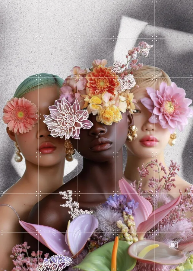 IXXI Too Many Flowers to See, Henriette Visscher - 100 x 140 cm - Grote wanddecoratie en posters - Kleurrijk, Gemengde Technieken, Woonkamer Roze