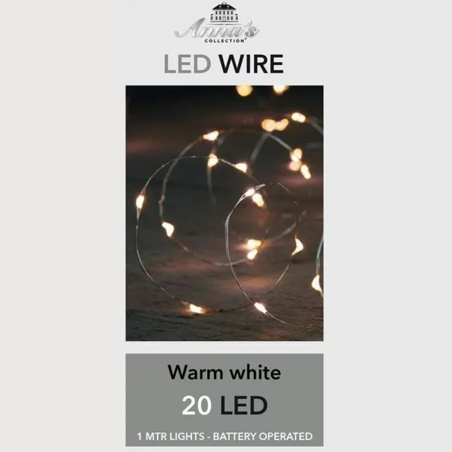 Anna's Collection 2 stuks zilverdraad ledverlichting - 20 LED lampjes - 1 mtr. Lang - warm wit licht - licht snoer - kerstverlichting - werkt op 2 AA batterijen