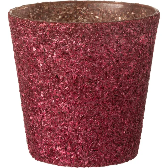 J-Line windlicht Glitter - glas - fuchsia - large Rood