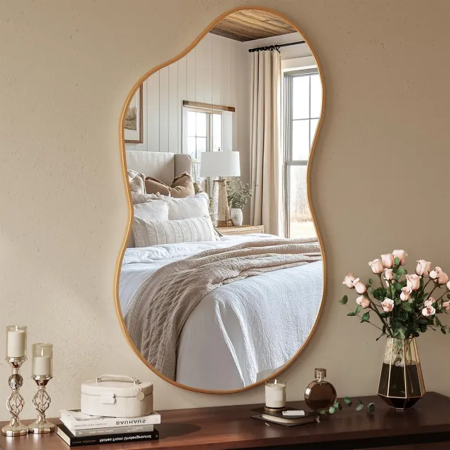 MAMIZO Asymmetrische Spiegel - Onregelmatige Wandspiegel - Gehard glas - 66x116cm- Goud