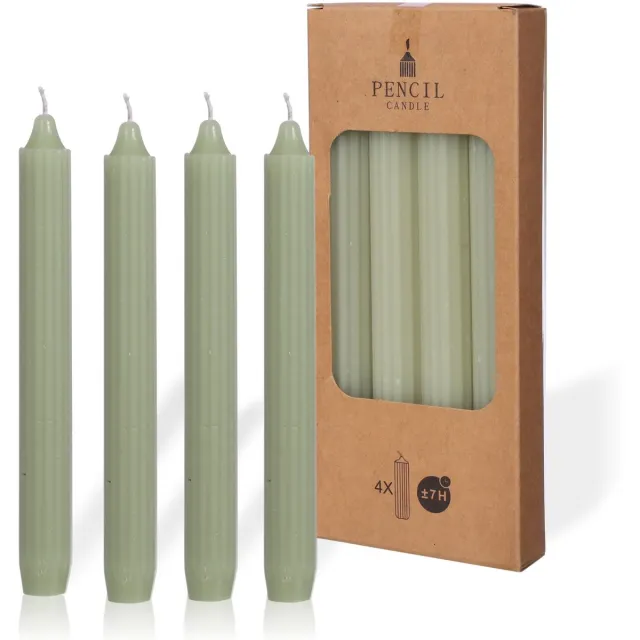 comforder Potloodkaarsen Groen - Set van 4 Dinerkaarsen 20cm - 4 x 7 Branduren