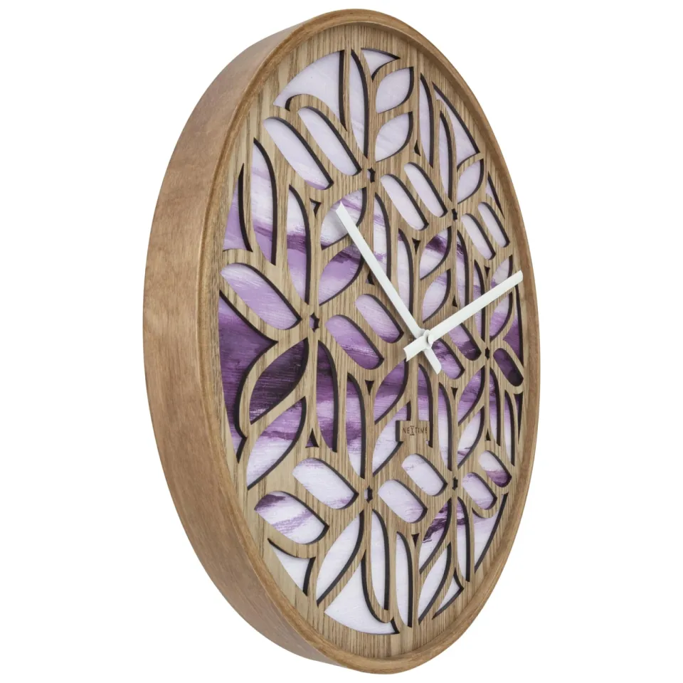 NeXtime Wandklok 40 cm - Geruisloos - Paars - Hout - "Yogi", foto 2