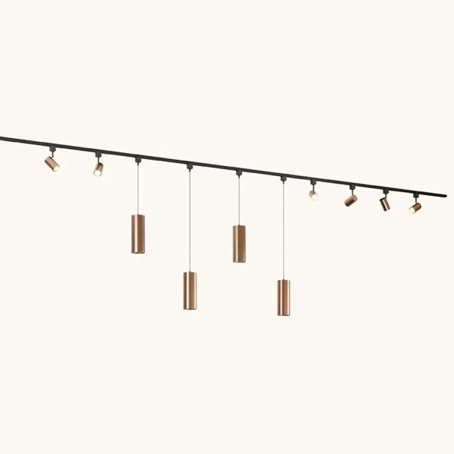 LUSENZ Railverlichting Pakket - Recht - 4x 1 m rail - 6 railspots - 4 hanglampen - Incl. 2700K GU10 - IP20 - Modulair - 230V - Beloria/Belano(L) - Bruin Zwart / Bruin