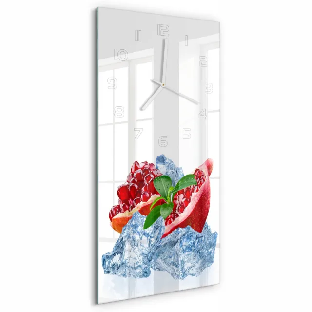 TULUP Wandklok - IJsgranaat Moderne Wandklok Glas - 30x60 cm - Rood Wandklok Glas Decoratie - Witte handen - Rechthoekige Klok - Glazen Wandklok Design - Klok Glas Met Opdruk
