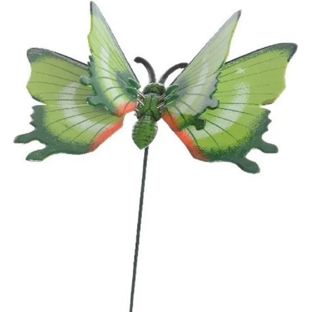 Decoris tuin deco vlinder op stok - groen - metaal - 12 x 70 cm - dieren decoraties - bewegend