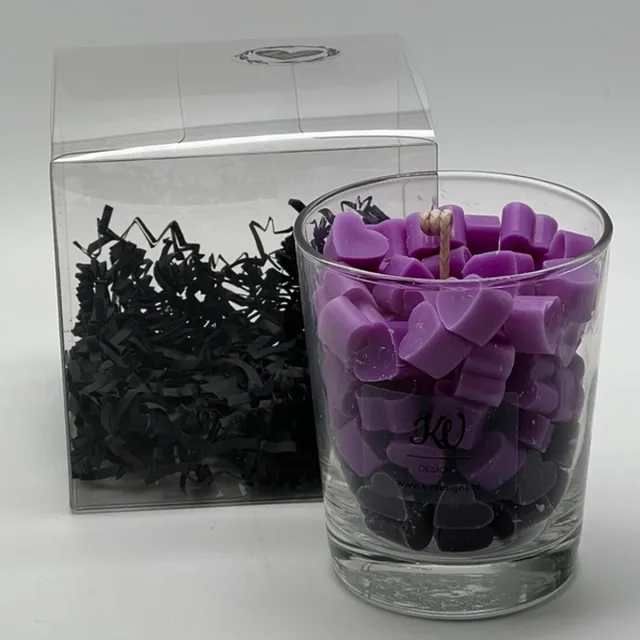 KV designs Kaars in glazen pot - hartjes collectie - paars - 265